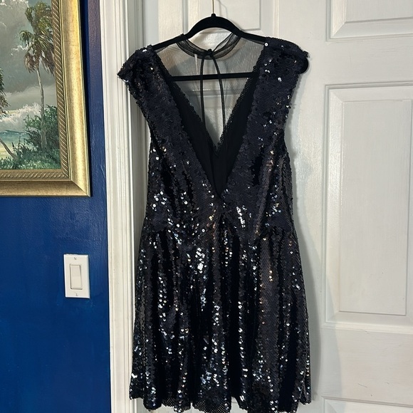 NWOT Women’s Free People Dance Till Dawn Black Sequin Fit & Flare Mini Dress - Picture 6 of 11
